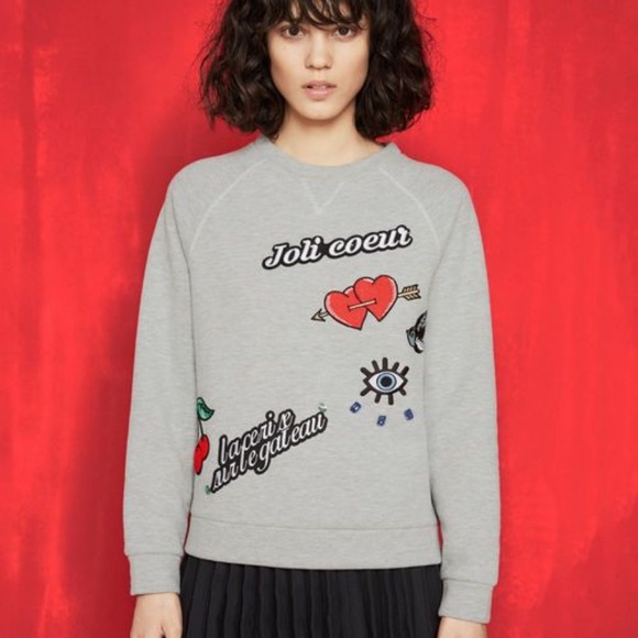 Maje Sweaters - Maje Tilda jeweled patch crew neck sweater